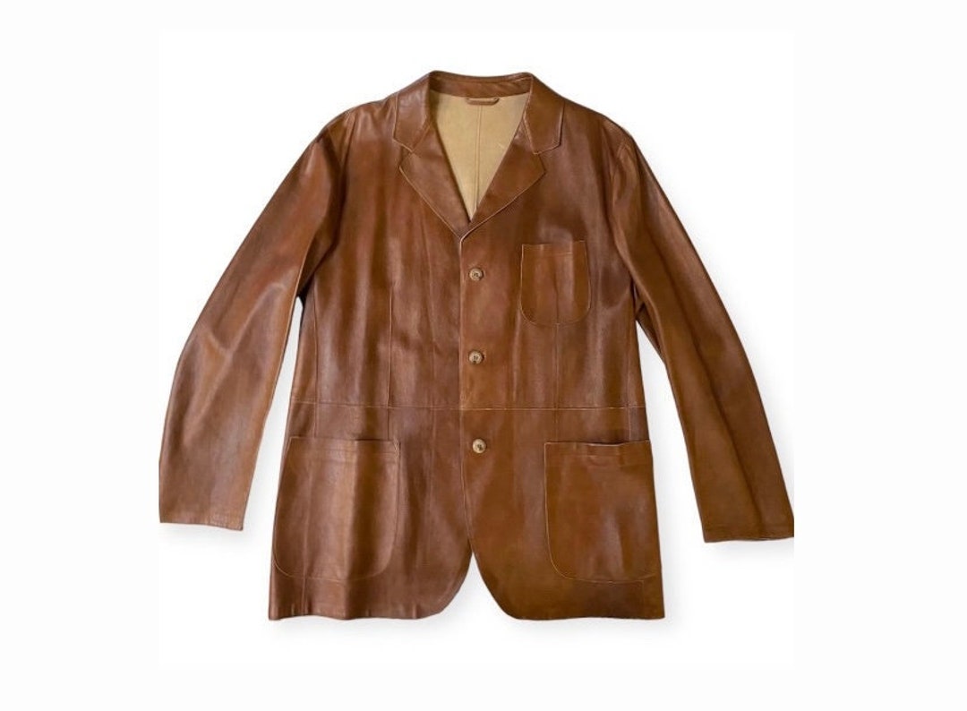 Veste Manteau En Cuir Avec Fourrure Peau De Mouton - Marque CRISTIANO Di THIENE - Taille 6 - Couleur Beige - Style Manteau D'hiver Chic