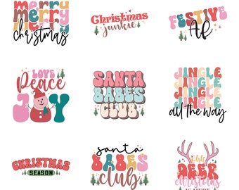 Retro Christmas Bundle Designs Perfect for Print on Demand, Christmas SVG, Christmas PNG, Christmas Design, Christmas Bundle Design