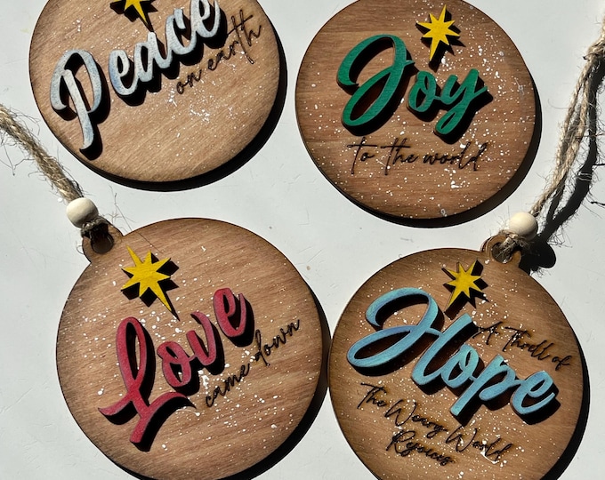 Rustic Wooden Christmas Ornaments Hope Joy Love Peace