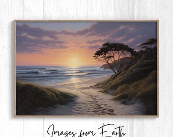Beach Path Landscape Downloadable Printable Digital Wall Art, Australian seascape an inviting path to a sunset beach romantic serenity