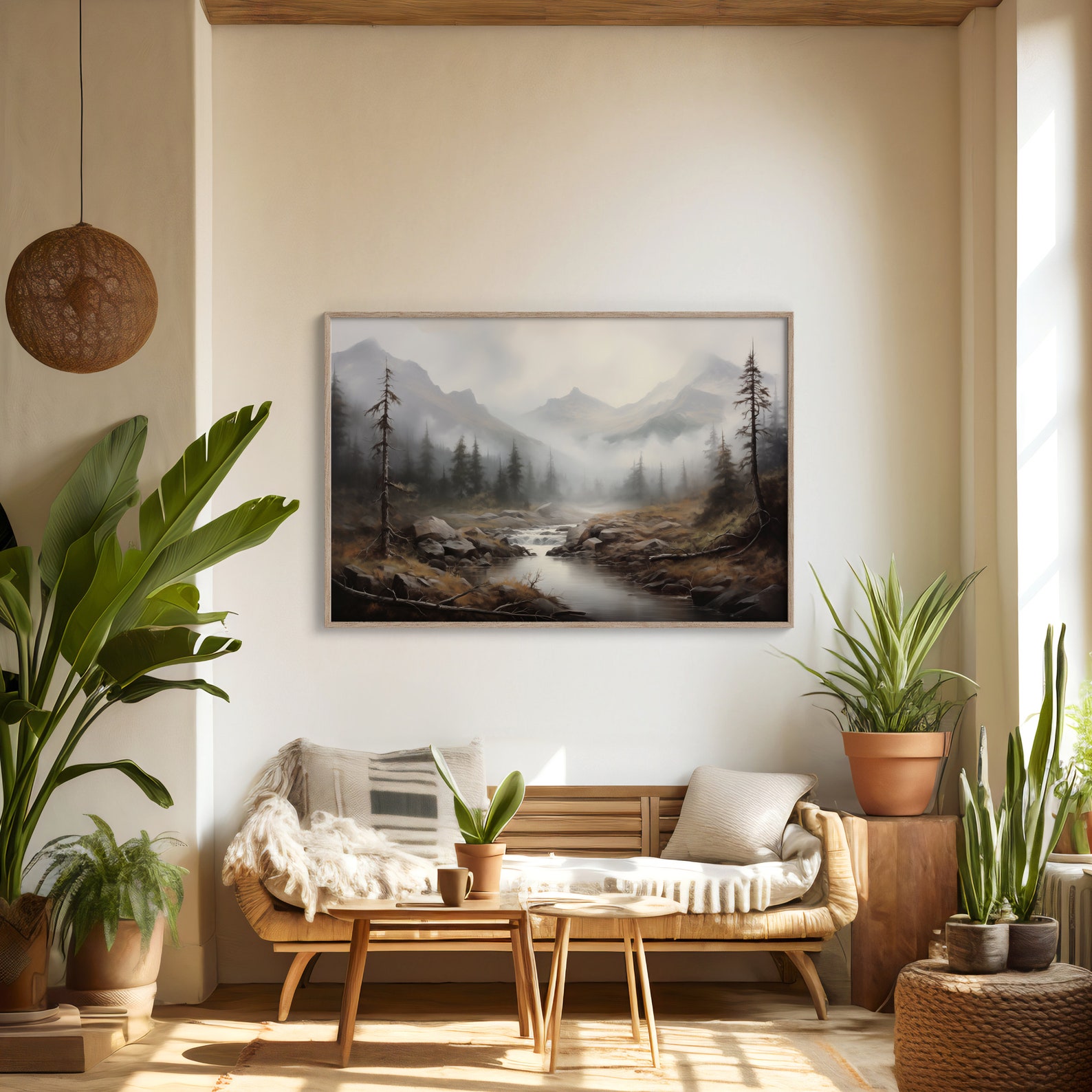 Foggy Mountain Creek Print Wall Art, Mountains Shrouded by Mist a Foggy ...