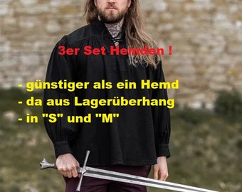 3er Set - Klassisches Mittelalterhemd schwarz S oder M aus Lagerüberhang zum Sonderpreis