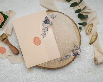 White Gilted Invitation with Salmon Coloured Envelope Pink Themed Invitation with Custom Wax Seal Stamp Unique Invitation Cards for Wedding