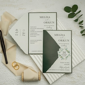 Grün Weiße Hochzeitseinladungskarten One Piece Günstige Einladung Einzigartige Tage Lädt Elegante Einladung Custom Design Karte für Hochzeitsgäste ein