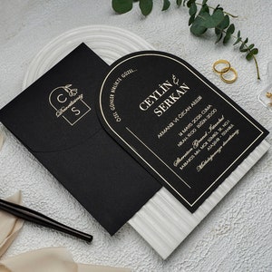 Hochzeitseinladungskarten mit Umschlag, Hochzeitseinladung aus schwarzem Papier, Hochzeitseinladungsset, stilvolle einzigartige Hochzeitseinladungskarten