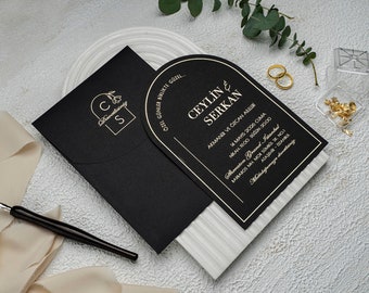 Wedding Invitation Cards with Envelope, Black Paper Wedding Invitation, Wedding Invitation Set, Stylish Unique Wedding Invitation Cards