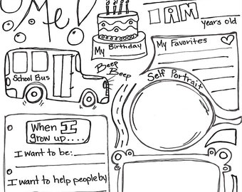 All About Me First Day of School | Art | Class | Worksheet | Printable