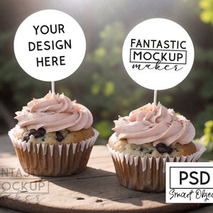 Cupcake topper mockup, PSD Mockup, Cupcake mockup, Mockup Smart Object, Photoshop Template, POD Mock-up, Cupcake Decorations, Mockup PNG