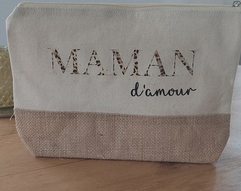 Pochette personnalisée, trousse de toilette personnalisée, trousse à maquillage personnalisable, cadeau maman d'amour