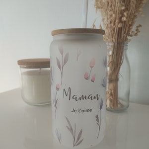 Gepersonaliseerde glazen beker, ATSEM meesteres cadeau, moederbeker, blikglas, gepersonaliseerde beker