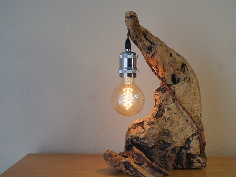 Wooden table lamp Oak driftwood Bedside Lamp Farmhouse Decor Farmhouse Lighting Rustic Lighting Weather Wood Lamp Minimal image 6