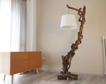 Wooden floor lamp made of old oak braches | Rustic floor lamp | Farmhouse decor | Farmhouse Lighting | Rustic Lighting | Driftwood Lamp