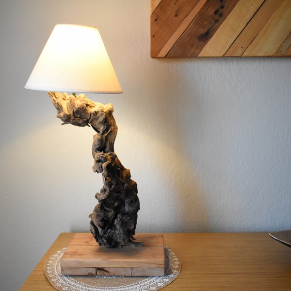 Wooden table lamp made of old oak root | Bedside Lamp | Farmhouse Decor | Farmhouse Lighting | Rustic Lighting | Weather Wood Lamp | Minimal