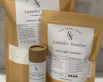 Coconut Free Laundry Starter Kit, Tallow Soap Enzyme Booster Stain Stick, Allergy Safe Zero Waste Gift