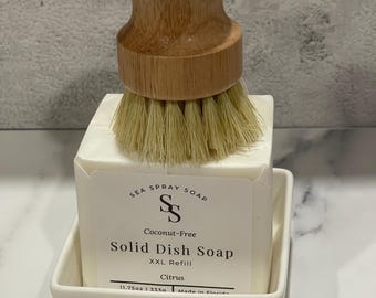 Coconut Free XXL Dish Soap Starter Set, Tallow Based, Sensitive Skin, Ceramic Dish and Brush