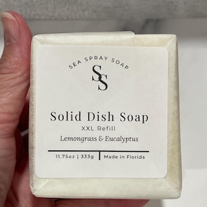 Solid Dish Soap Bar Refill: Large 11.75oz Size, Zero Waste Kitchen, Plastic-Free