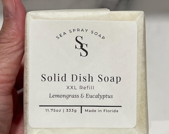 Solid Dish Soap Bar Refill: Large 11.75oz Size, Zero Waste Kitchen, Plastic-Free