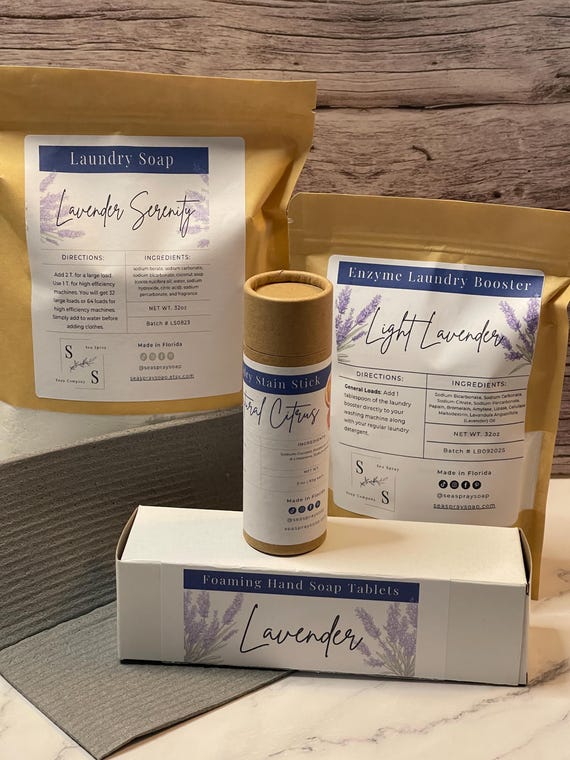 Complete Natural Cleaning Kit, Handmade Laundry Soap, Dish Soap Bar, Enzyme Booster, Foaming Hand Soap, Housewarming Gift
