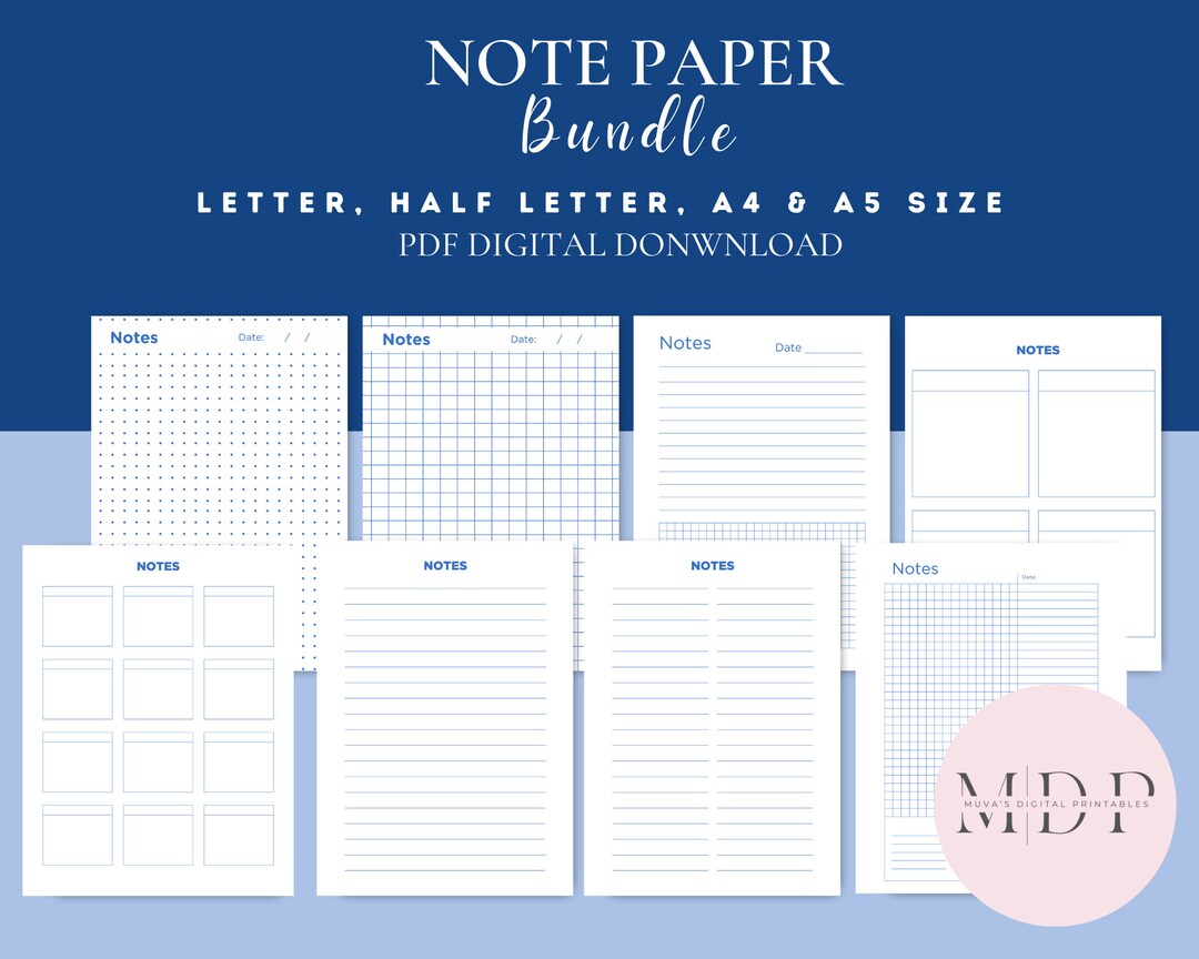 Printable Note Pages | Digital Planner Paper | Lined Dotted Graph Sheet ...