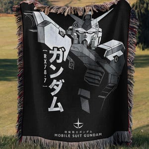 Gundam Anime Woven Blanket, 90s Vintage Anime Tapestry Throw, Robot Anime Lovers Room Decor, Japanese Manga , Retro Gundam Anime Blanket image 1