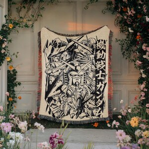 Gundam Anime Woven Blanket, 90s Vintage Anime Tapestry Throw, Robot Anime Lovers Room Decor, Japanese Manga , Retro Gundam Anime Blanket image 6