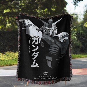 Gundam Anime Woven Blanket, 90s Vintage Anime Tapestry Throw, Robot Anime Lovers Room Decor, Japanese Manga , Retro Gundam Anime Blanket image 7
