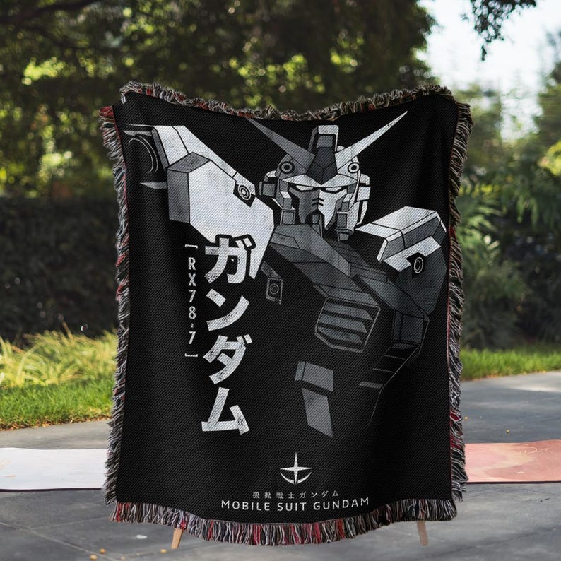 Gundam Anime Woven Blanket, 90s Vintage Anime Tapestry Throw, Robot Anime Lovers Room Decor, Japanese Manga , Retro Gundam Anime Blanket image 7