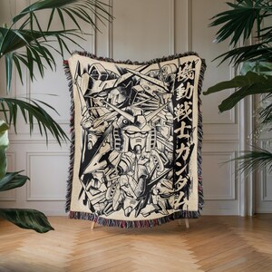 Gundam Anime Woven Blanket, 90s Vintage Anime Tapestry Throw, Robot Anime Lovers Room Decor, Japanese Manga , Retro Gundam Anime Blanket image 5