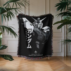 Gundam Anime Woven Blanket, 90s Vintage Anime Tapestry Throw, Robot Anime Lovers Room Decor, Japanese Manga , Retro Gundam Anime Blanket image 5
