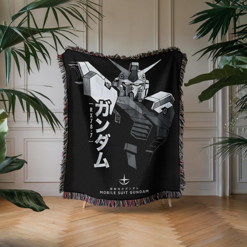 Gundam Anime Woven Blanket, 90s Vintage Anime Tapestry Throw, Robot Anime Lovers Room Decor, Japanese Manga , Retro Gundam Anime Blanket image 5