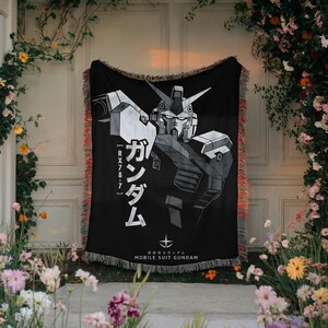 Gundam Anime Woven Blanket, 90s Vintage Anime Tapestry Throw, Robot Anime Lovers Room Decor, Japanese Manga , Retro Gundam Anime Blanket image 6