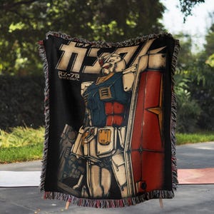 Gundam Anime Woven Blanket, 90s Vintage Anime Tapestry Throw, Robot Anime Lovers Room Decor, Japanese Manga , Retro Gundam Anime Blanket image 6