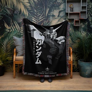 Gundam Anime Woven Blanket, 90s Vintage Anime Tapestry Throw, Robot Anime Lovers Room Decor, Japanese Manga , Retro Gundam Anime Blanket image 4