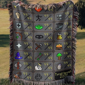 Old School RuneScape Woven Blanket, OSRS Max Stats 2277 Tapestry Throw, Retro MMORPG Gamer Room Decor Gift, Meme Poison Fantasy Gaming Gift