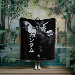 Gundam Anime Woven Blanket, 90s Vintage Anime Tapestry Throw, Robot Anime Lovers Room Decor, Japanese Manga , Retro Gundam Anime Blanket image 3