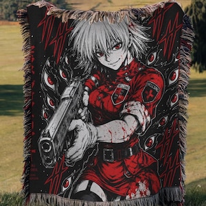 Hellsing Sera Viku Anime Woven Blanket, Ultimate Vampire Anime Tapestry Throw, Room Decor GIFT, Gothic Vampire Hunter Japanese Manga Blanket