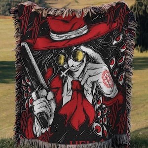 Hellsing Alucard Anime Woven Blanket, Ultimate Vampire Anime Tapestry Throw, Room Decor GIFT, Gothic Vampire Hunter Japanese Manga Blanket