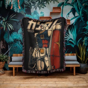 Gundam Anime Woven Blanket, 90s Vintage Anime Tapestry Throw, Robot Anime Lovers Room Decor, Japanese Manga , Retro Gundam Anime Blanket image 3