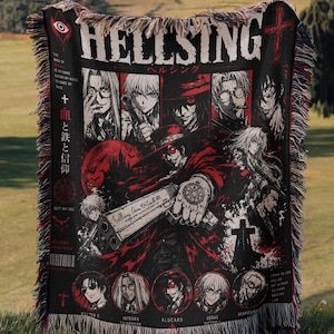 Hellsing Alucard Anime Woven Blanket, Ultimate Vampire Anime Tapestry Throw, Room Decor GIFT, Gothic Vampire Hunter Japanese Manga Blanket
