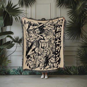 Gundam Anime Woven Blanket, 90s Vintage Anime Tapestry Throw, Robot Anime Lovers Room Decor, Japanese Manga , Retro Gundam Anime Blanket image 4