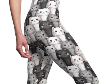 Kawaii Cat Print Leggings, High Waisted Animal Pants