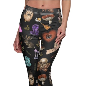 Witchy Leggings, Gothic Leggings, Skull Leggings, Dark Academia Fashion, Vintage Witch Leggings, Halloween Leggings, Unique Pattern Leggings
