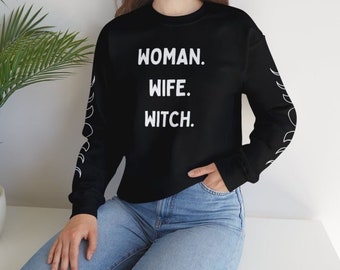 Woman Wife Witch Sweatshirt, Celestial Moon Phase Gildan Crewneck