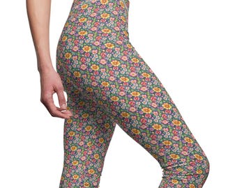 Floral Print Leggings, High-Waisted Polyester Spandex Blend