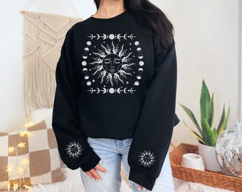 Celestial Harmony Sweatshirt, Sun Moon Witchy Sweater