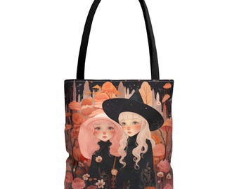Gothic Art Witch Tote Bag, Dark Fantasy Mystical Bag