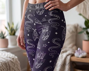 Witchy Celestial Leggings, Gothic Occult Yoga Pants
