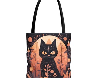 Black Cat Tote Bag, Witchy Mystical Celestial Lunar Art