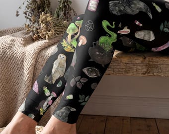 Witchy Print Leggings, Occult Gothic Fashion