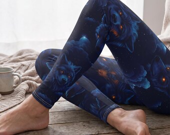 Mystical Wolf Print Leggings, Women's Activewear